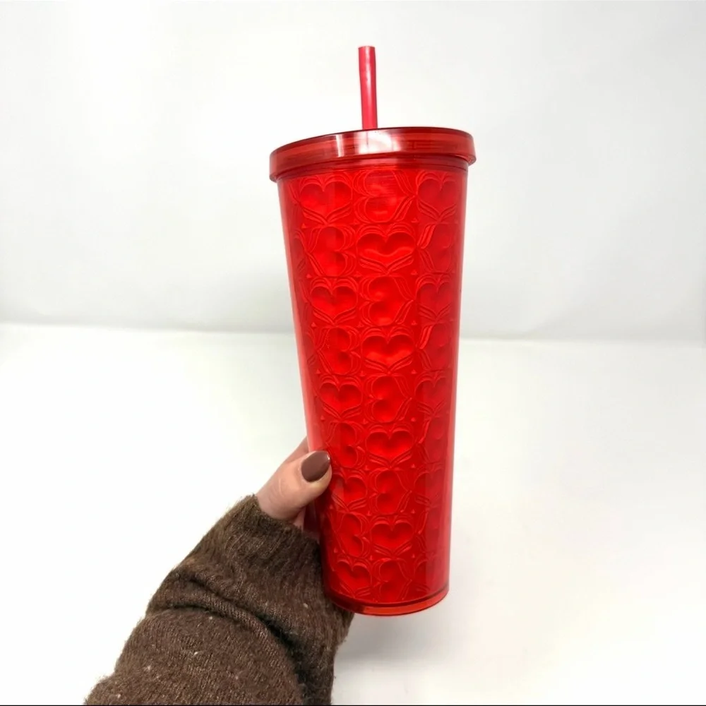 Starbucks Red Heart Pattern Tumbler